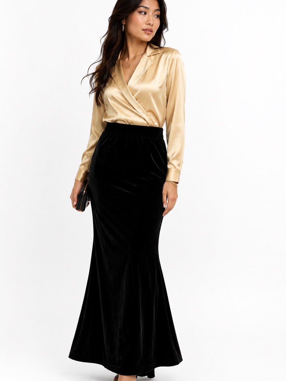 NWT ASOS DESIGN Black Velvet Maxi Fishtail Skirt | US 6